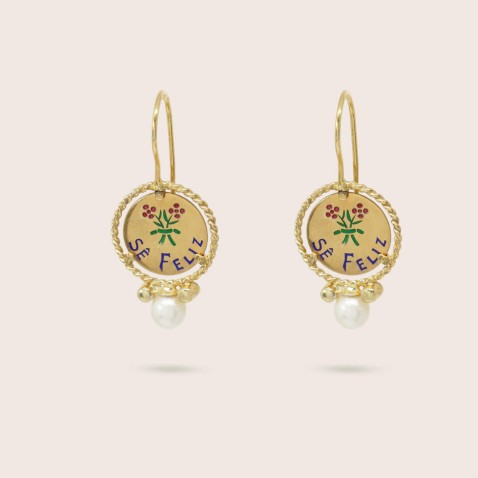 Gold-plated Sterling Silver and Pearl "Be happy" Earrings | Lembran�a