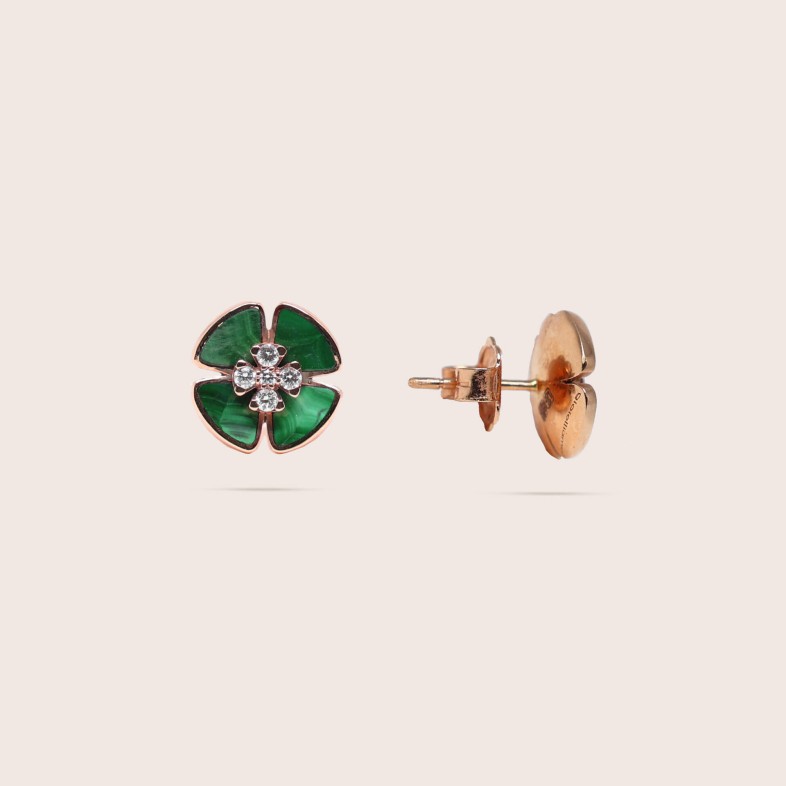 Brincos pequenos de espig�o Ouro 18K/Malaquit