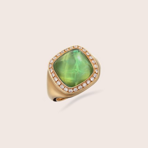 Anel com Prasiolite e Diamantes