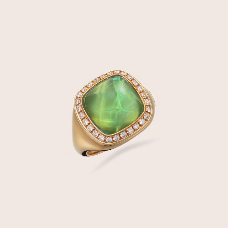 Anel com Prasiolite e Diamantes