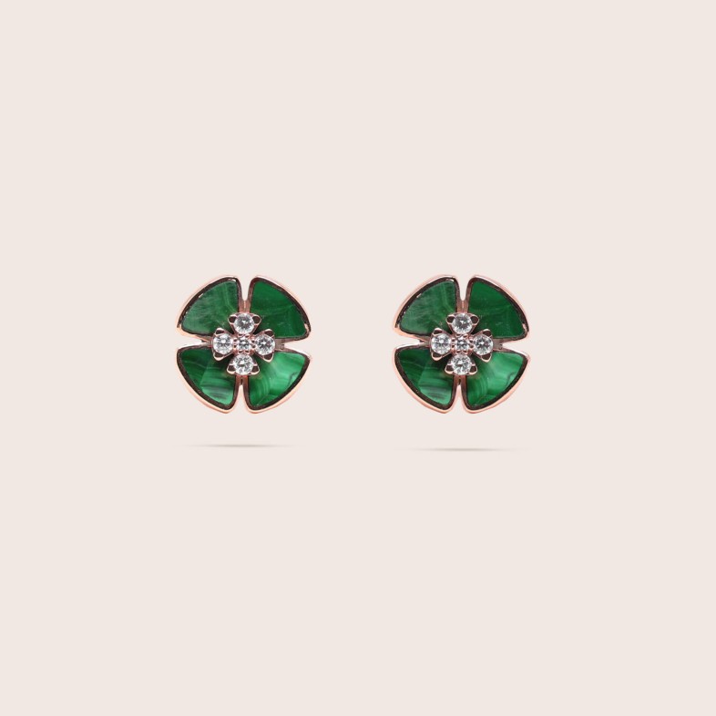 Brincos pequenos de espig�o Ouro 18K/Malaquit