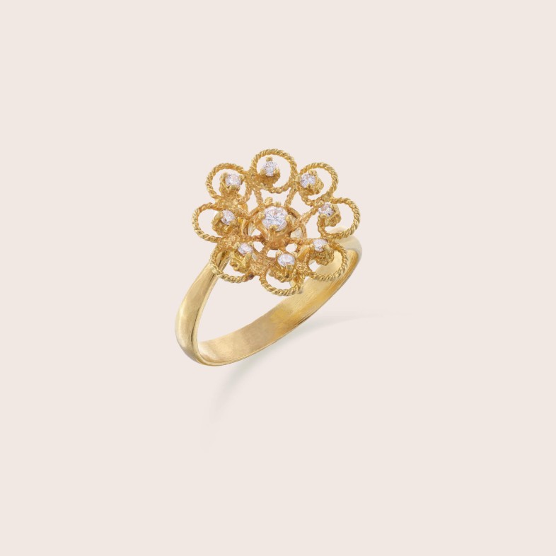 Anel Flor Filigrana Ouro 19,2K e Diamantes | Diamond Filigree