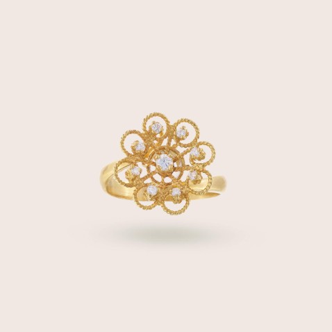 19,2K Gold and Diamonds Filigree Ring | Diamond Filigree