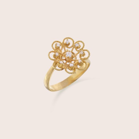 19,2K Gold and Diamonds Filigree Ring | Diamond Filigree