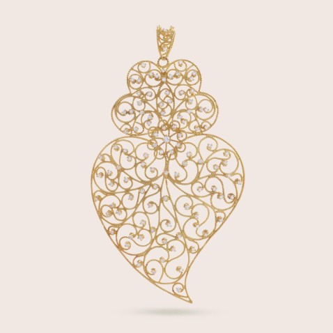 19.2K Gold and Diamond Filigree Pendant | Diamond Filigree
