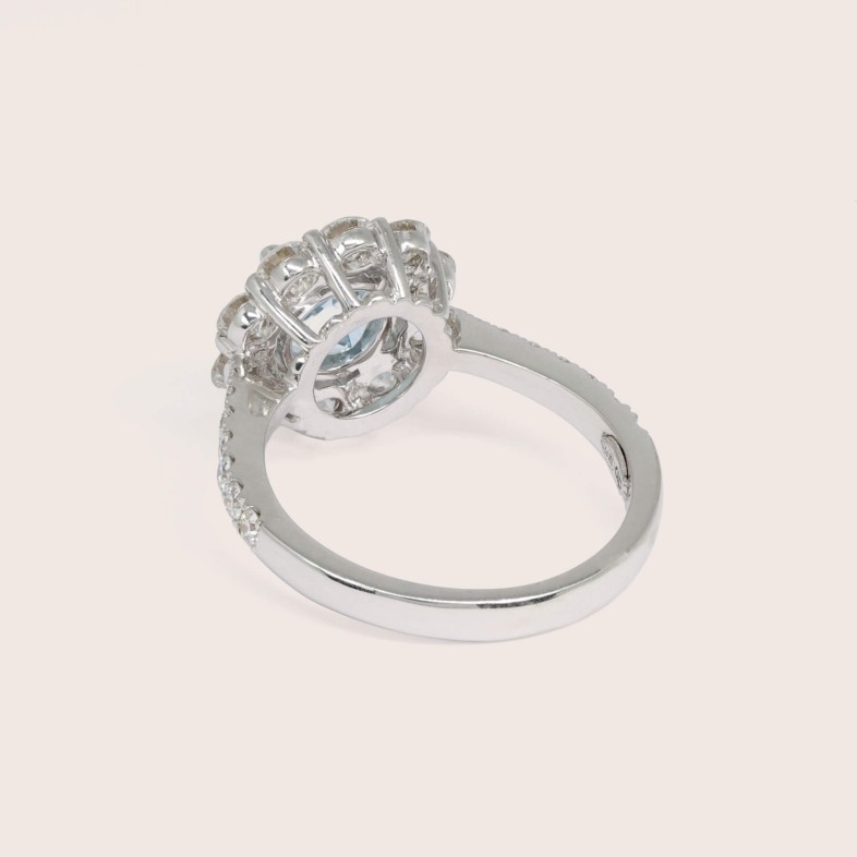 Anel de Noivado Ouro Branco 18K Diamantes e �gua-Marinha | Blue Sea