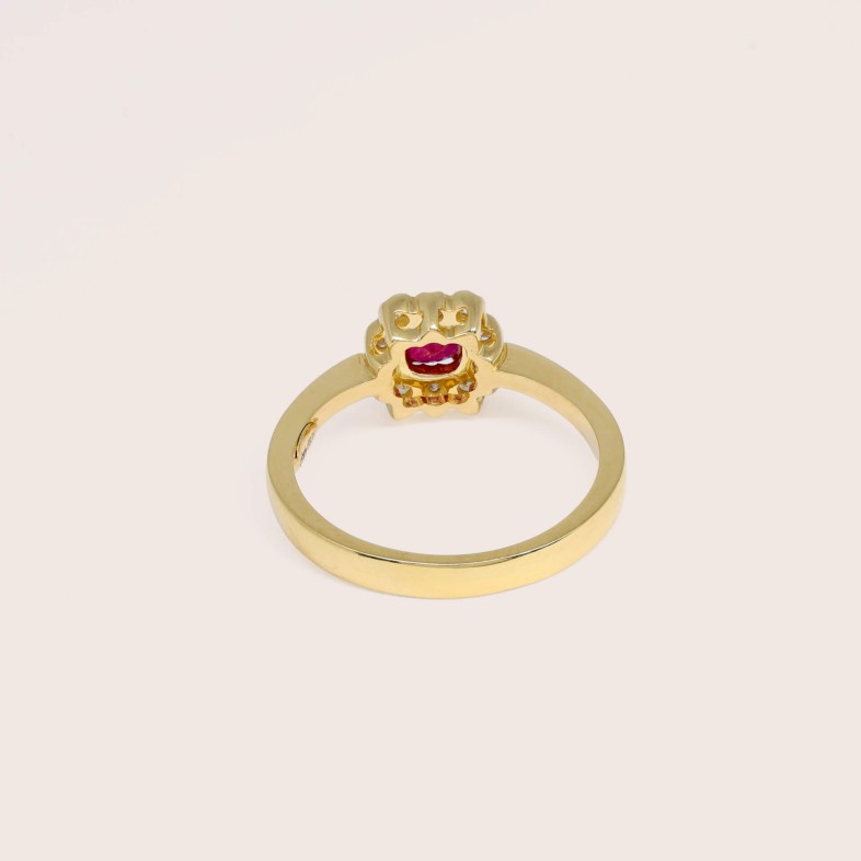 Anel de Noivado Ouro 18K Rubi e Diamantes | Cores Preciosas
