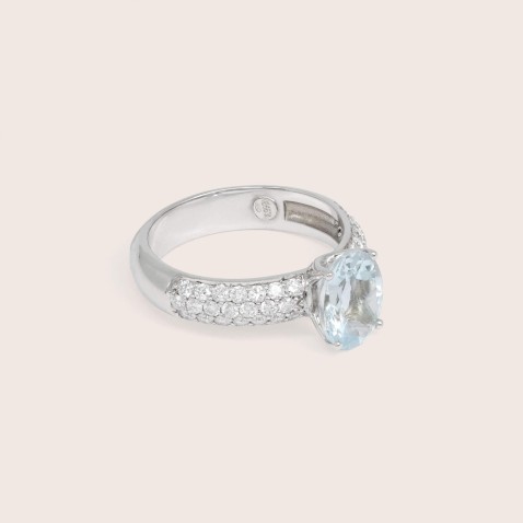 18K White Gold Engagement Ring with Aquamarine and Diamonds | Blue Sea