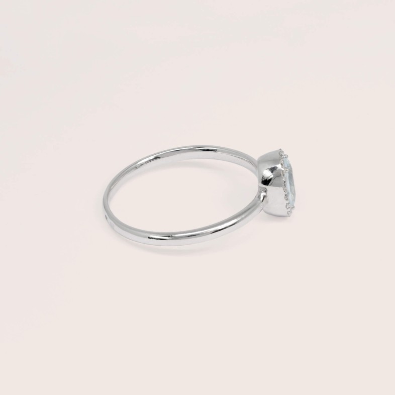 Anel de Noivado Ouro Branco 19,2K �gua-Marinha e Diamantes | Blue Sea
