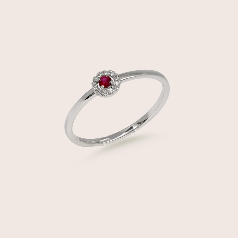 Anel de Noivado Ouro 18K Rubi e Diamantes | Cores Preciosas