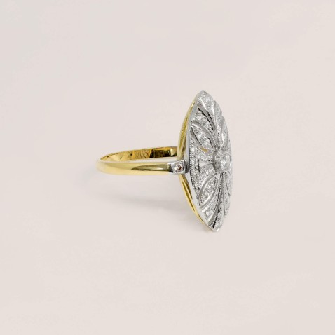 18K Two-Tone Gold Engagement Ring with Diamonds | Art Deco