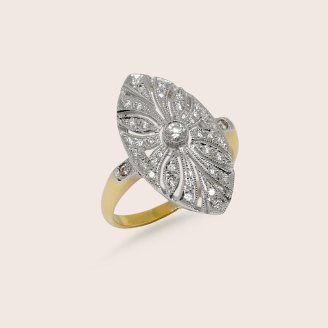 18K Two-Tone Gold Engagement Ring with Diamonds | Art Deco