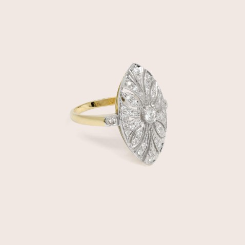 18K Two-Tone Gold Engagement Ring with Diamonds | Art Deco