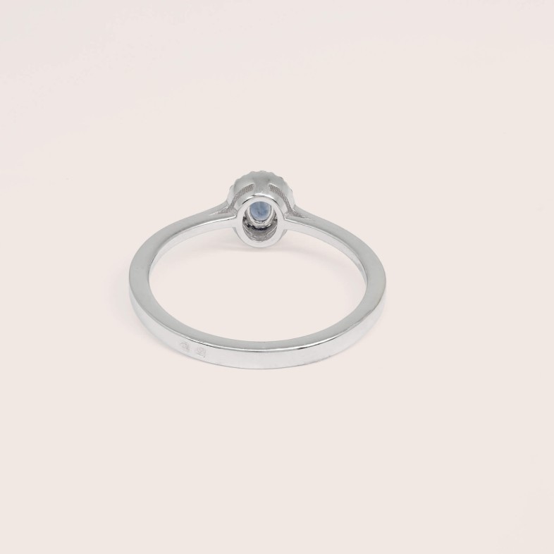 Anel de Noivado Ouro Branco 18K Safira e Diamantes | Cores Preciosas