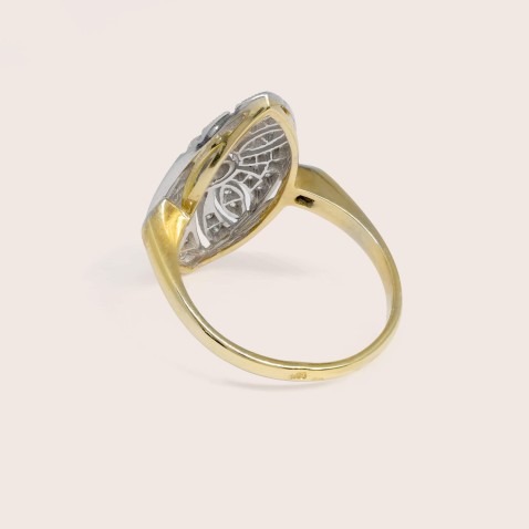 18K Two-Tone Gold Engagement Ring with Diamonds | Art Deco