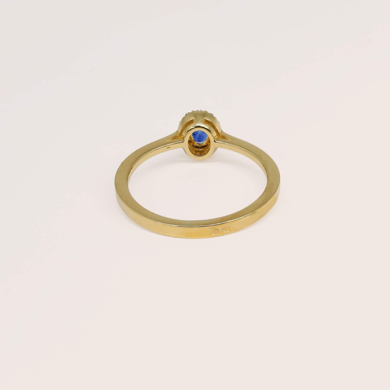 Anel de Noivado Ouro Amarelo 18K Safira e Diamantes | Cores Preciosas