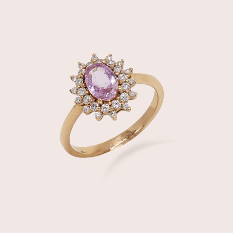 19.2K Gold Engagement Ring with Pink Sapphire and Diamonds