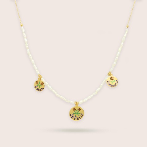 "Be Happy" Necklace in 19,2K Gold with Freshwater Pearls | Lembran�a