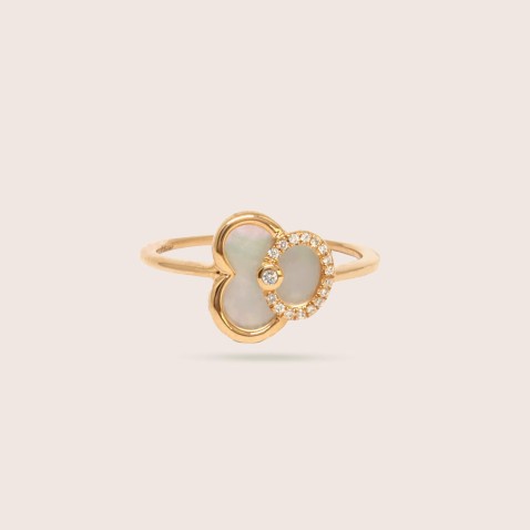 Mother of Pearl and Diamond Gold Ring