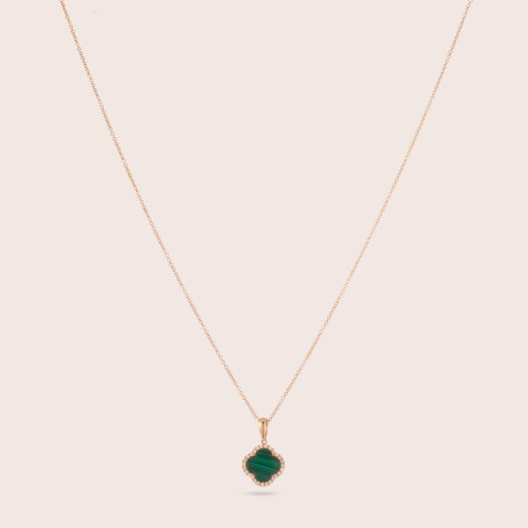Fio com Pendente com Malaquite e Diamantes