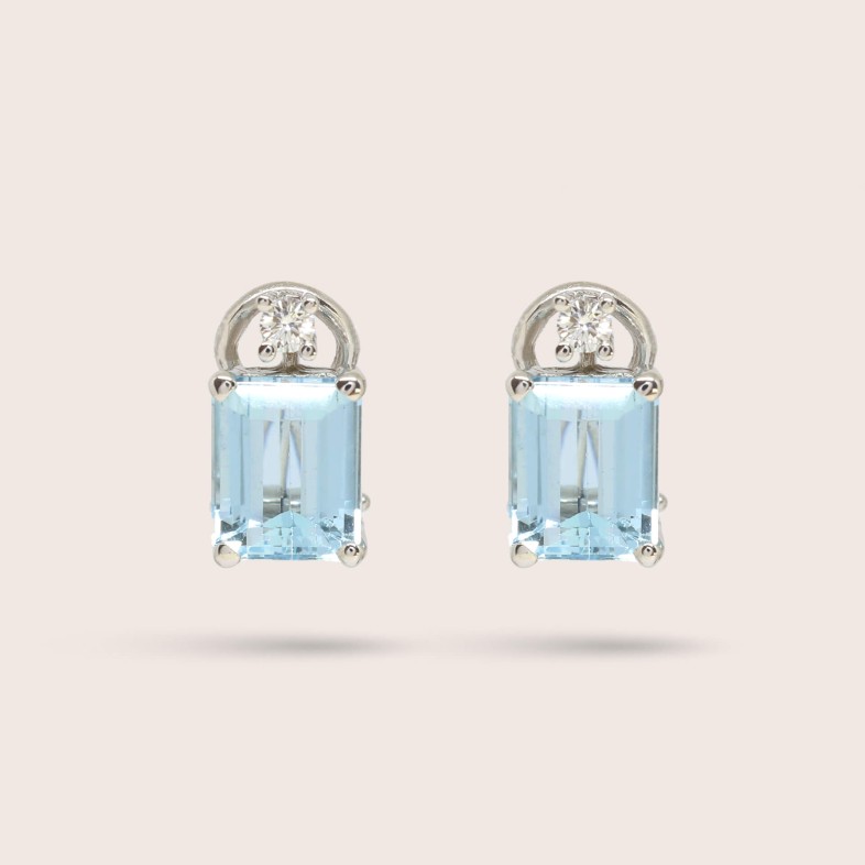 Aquamarine and Diamond Gold Earrings