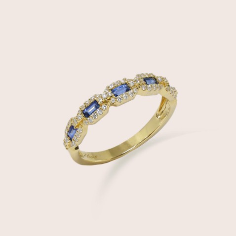 19.2K Gold Engagement Ring with Sapphires and Diamonds | Cores Preciosas
