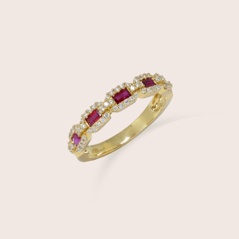 19.2K Gold Engagement Ring with Rubies and Diamonds | Cores Preciosas