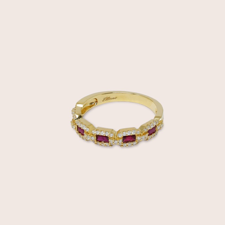 19.2K Gold Engagement Ring with Rubies and Diamonds | Cores Preciosas