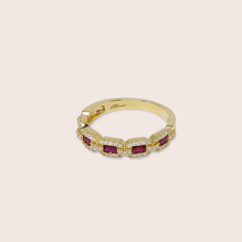 19.2K Gold Engagement Ring with Rubies and Diamonds | Cores Preciosas