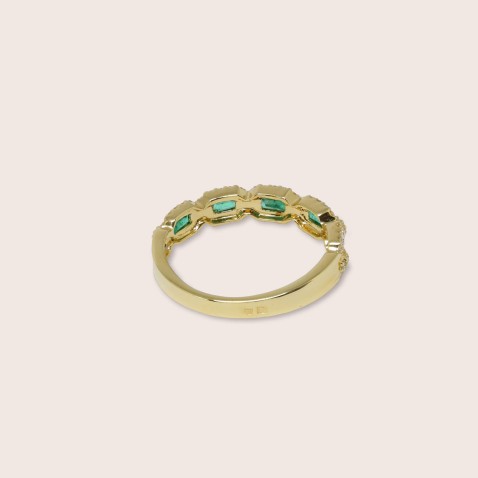 Anel de Noivado Ouro Amarelo 19.2K Esmeraldas e Diamantes | Cores Preciosas