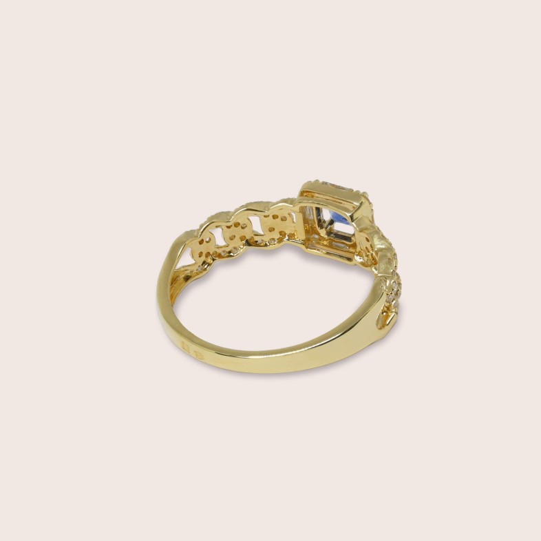 Anel de Noivado em Ouro 19.2K Safira e Diamantes | Cores Preciosas
