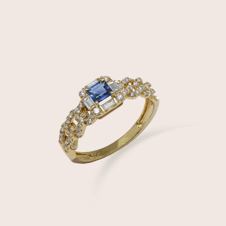 Anel de Noivado em Ouro 19.2K Safira e Diamantes | Cores Preciosas