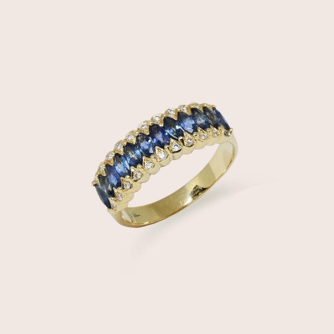 19.2K Gold Engagement Ring with Sapphires and Diamonds | Cores Preciosas