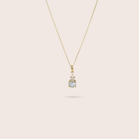 19.2K Gold Necklace with Aquamarine and Diamond Pendant | Blue Sea