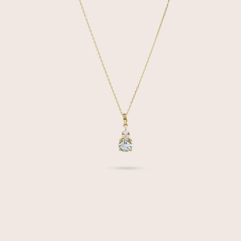 Fio com Pendente Ouro 19.2K �gua-Marinha e Diamantes | Blue Sea
