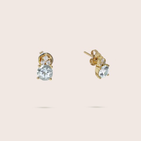 19.2K Gold Earrings with Aquamarine and Diamonds | Blue Sea