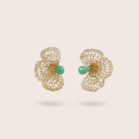 Gold-plated Sterling Silver Petal and Chrysoprase Earrings | Bilros