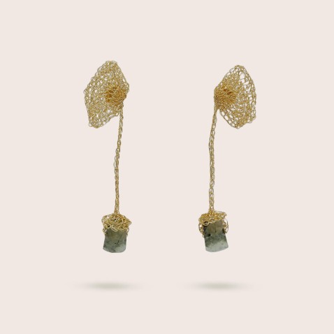 Brincos Prata Dourada e Prehnite | Bilros