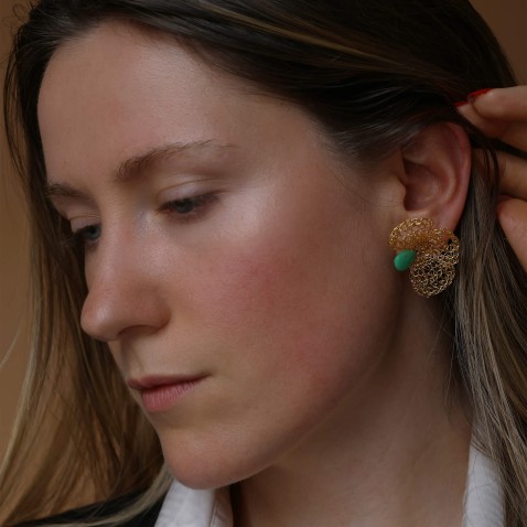 Gold-plated Sterling Silver Petal and Chrysoprase Earrings | Bilros