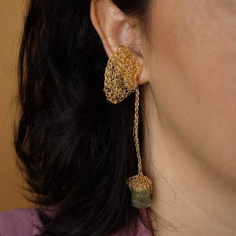 Brincos Prata Dourada e Prehnite | Bilros