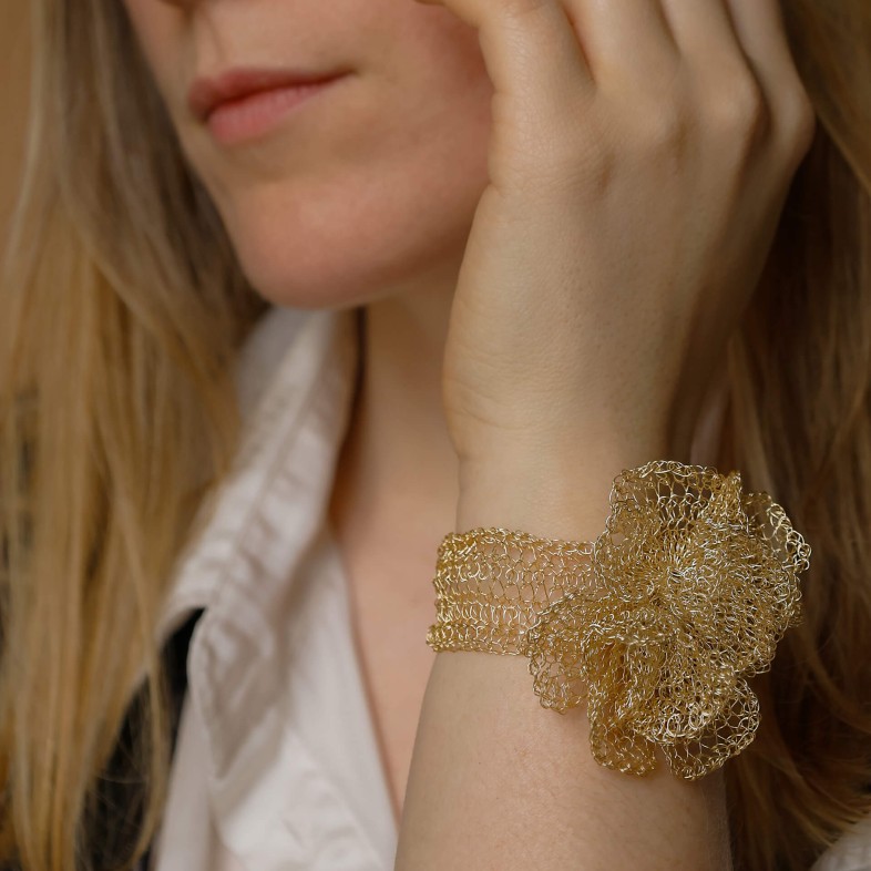 Gold-plated Sterling Silver Wide Cuff Bracelet | Crochet