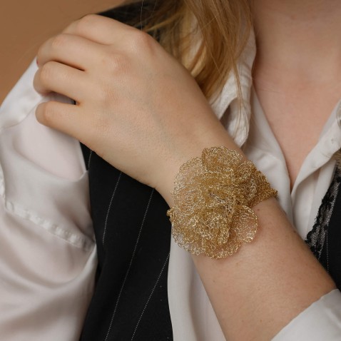 Gold-plated Sterling Silver Wide Cuff Bracelet | Crochet