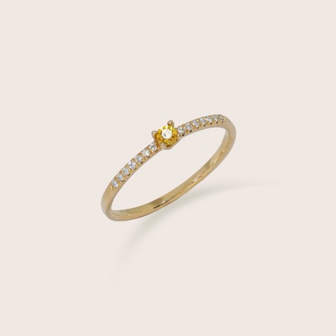 18K Gold Engagement Ring with Yellow Sapphire and Diamonds | Cores Preciosas