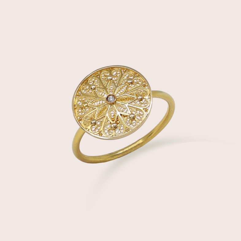 19.2K Gold Filigree Ring with Diamond | 100% Handmade Filigree