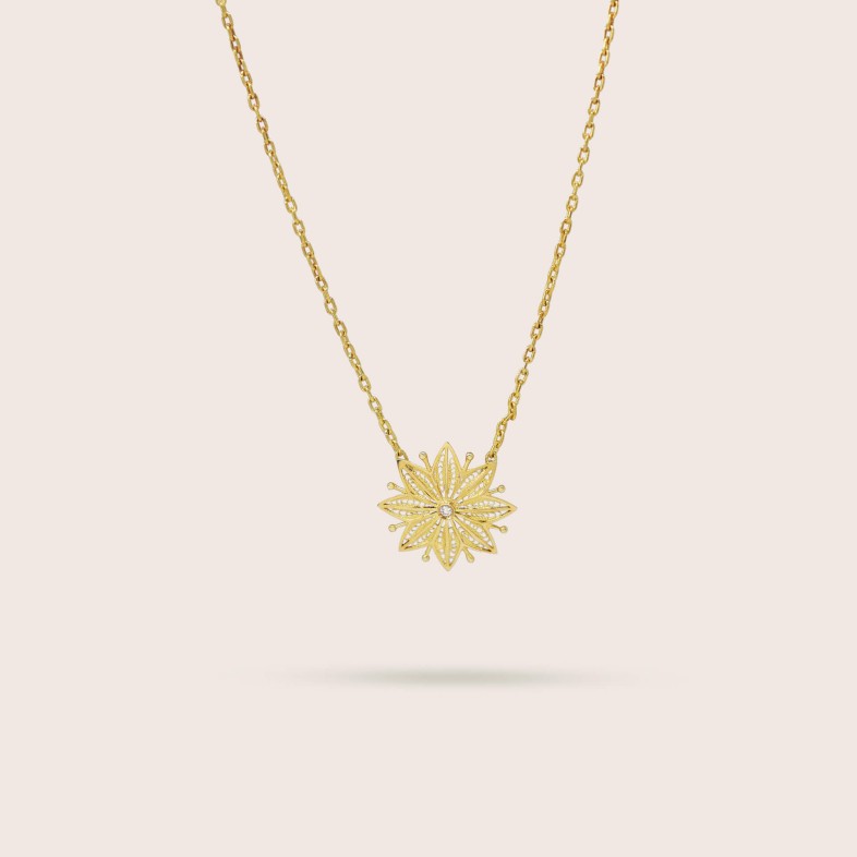 19.2K Gold Filigree Necklace with Diamond | 100% Handmade Filigree