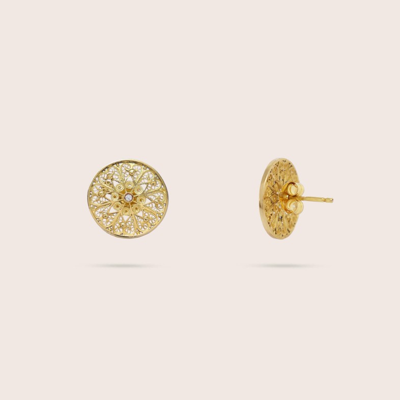 19.2K Gold Filigree Earrings with Diamond | 100% Handmade Filigree
