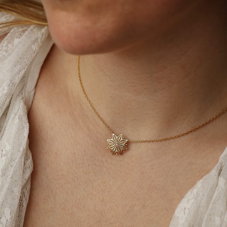 19.2K Gold Filigree Necklace with Diamond | 100% Handmade Filigree