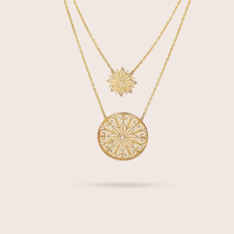 Double Filigree Necklace in 19.2K Gold with Diamonds | 100% Handmade Filigree