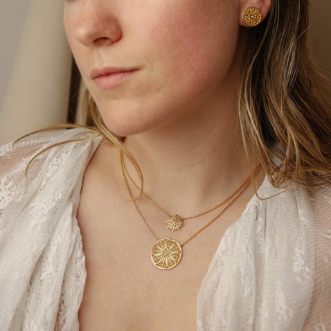 Double Filigree Necklace in 19.2K Gold with Diamonds | 100% Handmade Filigree