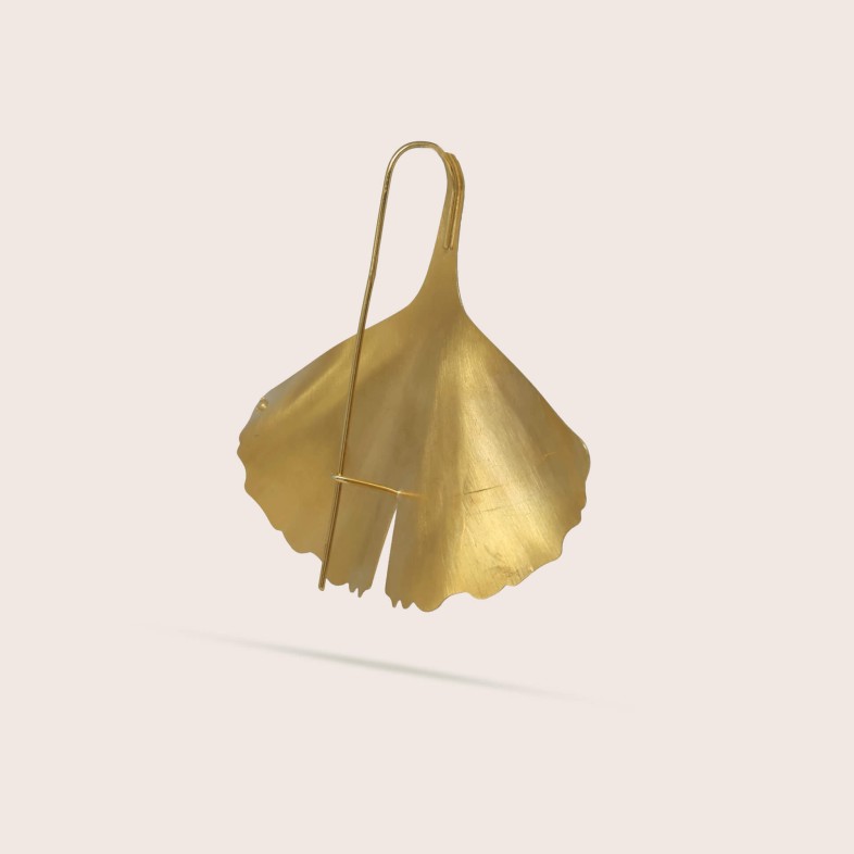 Brincos Prata Dourada | Ginkgo Folha XL
